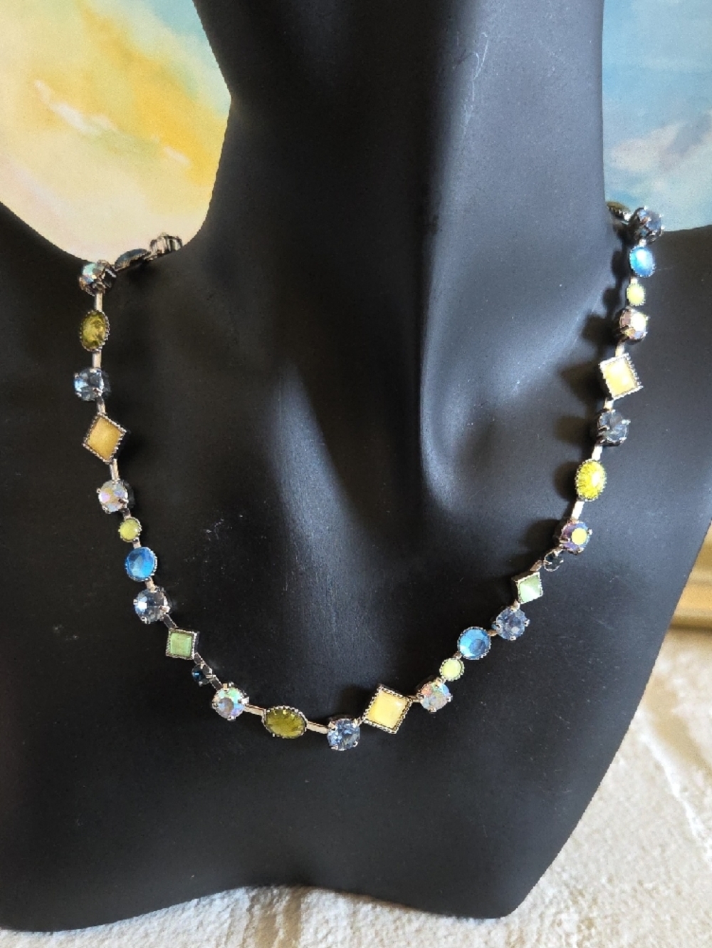 Lia Sophia Silver-Tone Necklace with Blue, Green, and Yellow Accents